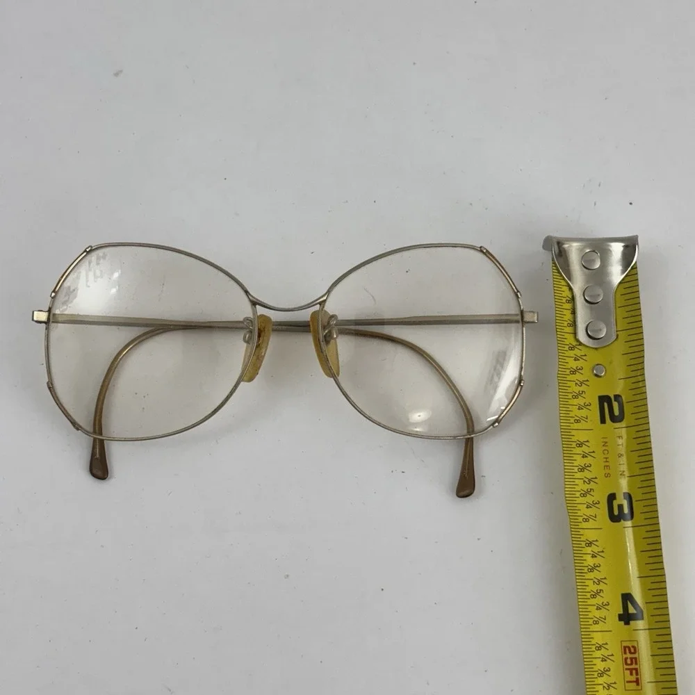 Vintage‎ 1970s Eyeglasses Large Metal Frames Gold Glitter Accents Womens